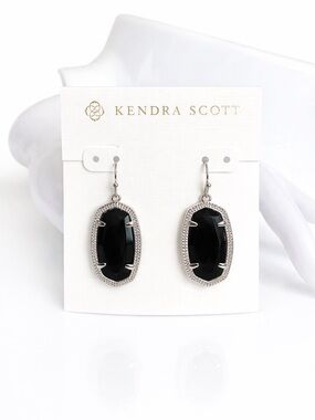 Kendra Scott Elle Drop Earrings Black Faceted Stone Silver Tone NWT